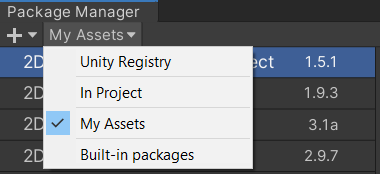 Package Manager My Assets selection in Unity

