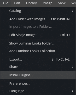 Install Plugins Menu in Luminar 4